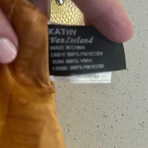 Kathy Van Zeeland Gold Metallic Shoulder Bag Studded Glam Purse Slouchy Tote Vtg - Picture 9 of 14